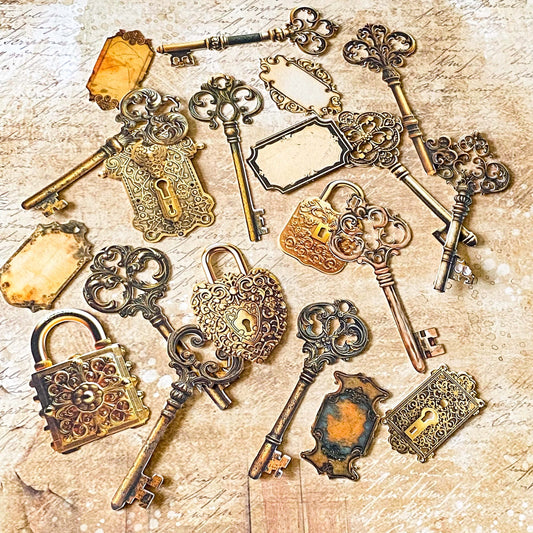 vintage key and lock stickers set antique ephemera adhesive die cuts old keys scrapbook embellishments