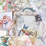 dainty tea time party vintage scrapbooking ephemera and stickers set including lace edge writing paper, envelopes, scrapbook paper sheets and die cut teacups and tea pots