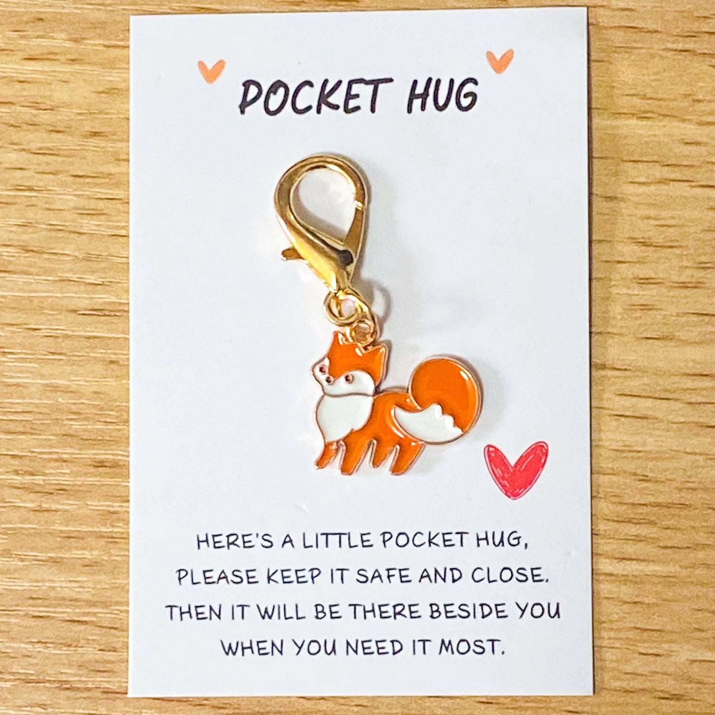 pocket hug fox foxes orange and white enamel charm clip clips charms bag pocket hug friendship lucky gift gifts uk cute kawaii stationery present friend 