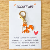 pocket hug fox foxes orange and white enamel charm clip clips charms bag pocket hug friendship lucky gift gifts uk cute kawaii stationery present friend 
