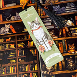 cats in the library vintage bookish gift bundle with acrylic black tassel bookmark and 3 cats postcards. uk cute letterbox mini gifts.