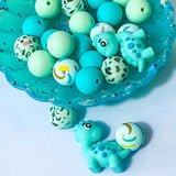 jumbo blue green teal turquoise patterned dino dinosaur silicone bead beads jumbo large uk cute kawaii craft supplies shop store dinosaurs 15mm 35mm