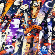 vibrant colourful spooky halloween card bookmark bookmarks set of 5 double sided uk cute kawaii gift gifts shop store stationery supplies planner addict purple orange black skull skulls ghost ghosts pumpkin pumpkins