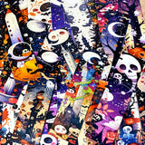 vibrant colourful spooky halloween card bookmark bookmarks set of 5 double sided uk cute kawaii gift gifts shop store stationery supplies planner addict purple orange black skull skulls ghost ghosts pumpkin pumpkins