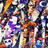 vibrant colourful spooky halloween card bookmark bookmarks set of 5 double sided uk cute kawaii gift gifts shop store stationery supplies planner addict purple orange black skull skulls ghost ghosts pumpkin pumpkins