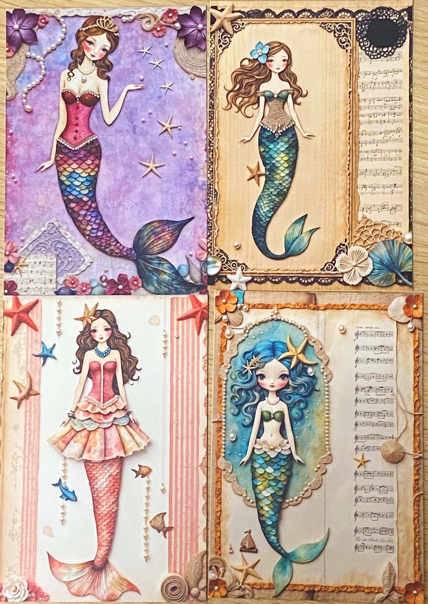 beautiful mermaid mermaids postcard postcards bundle set of 4 uk cute kawaii pastel stationery shop store pretty ocean theme magic magical blue green pink purple teal orange colours pack bundle planner addict sea shell shells music musical notes song songs