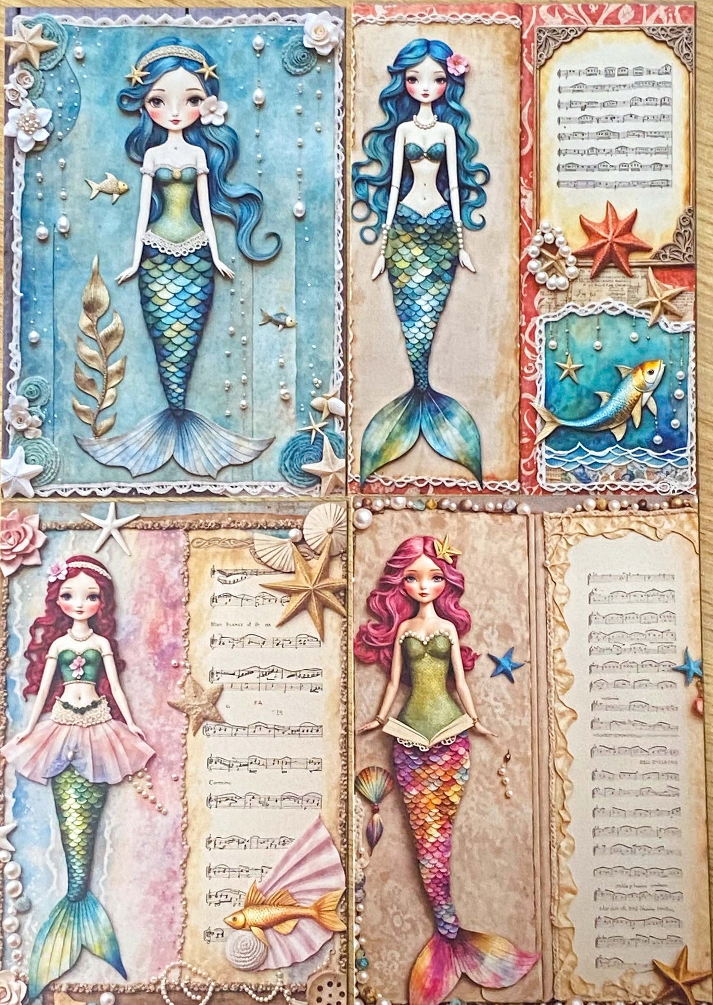 beautiful mermaid mermaids postcard postcards bundle set of 4 uk cute kawaii pastel stationery shop store pretty ocean theme magic magical blue green pink purple teal orange colours pack bundle planner addict sea shell shells music musical notes song songs