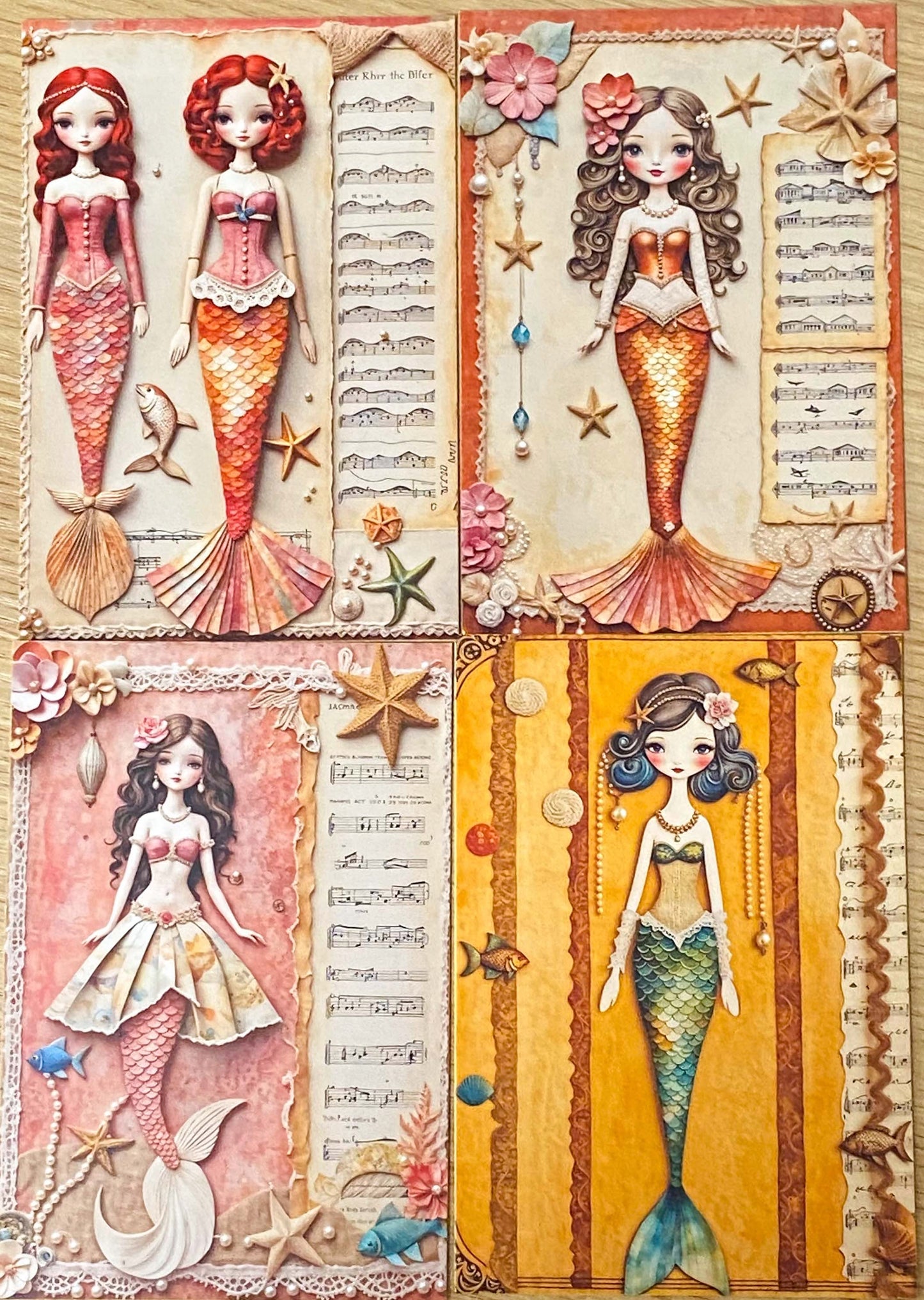 beautiful mermaid mermaids postcard postcards bundle set of 4 uk cute kawaii pastel stationery shop store pretty ocean theme magic magical blue green pink purple teal orange colours pack bundle planner addict sea shell shells music musical notes song songs