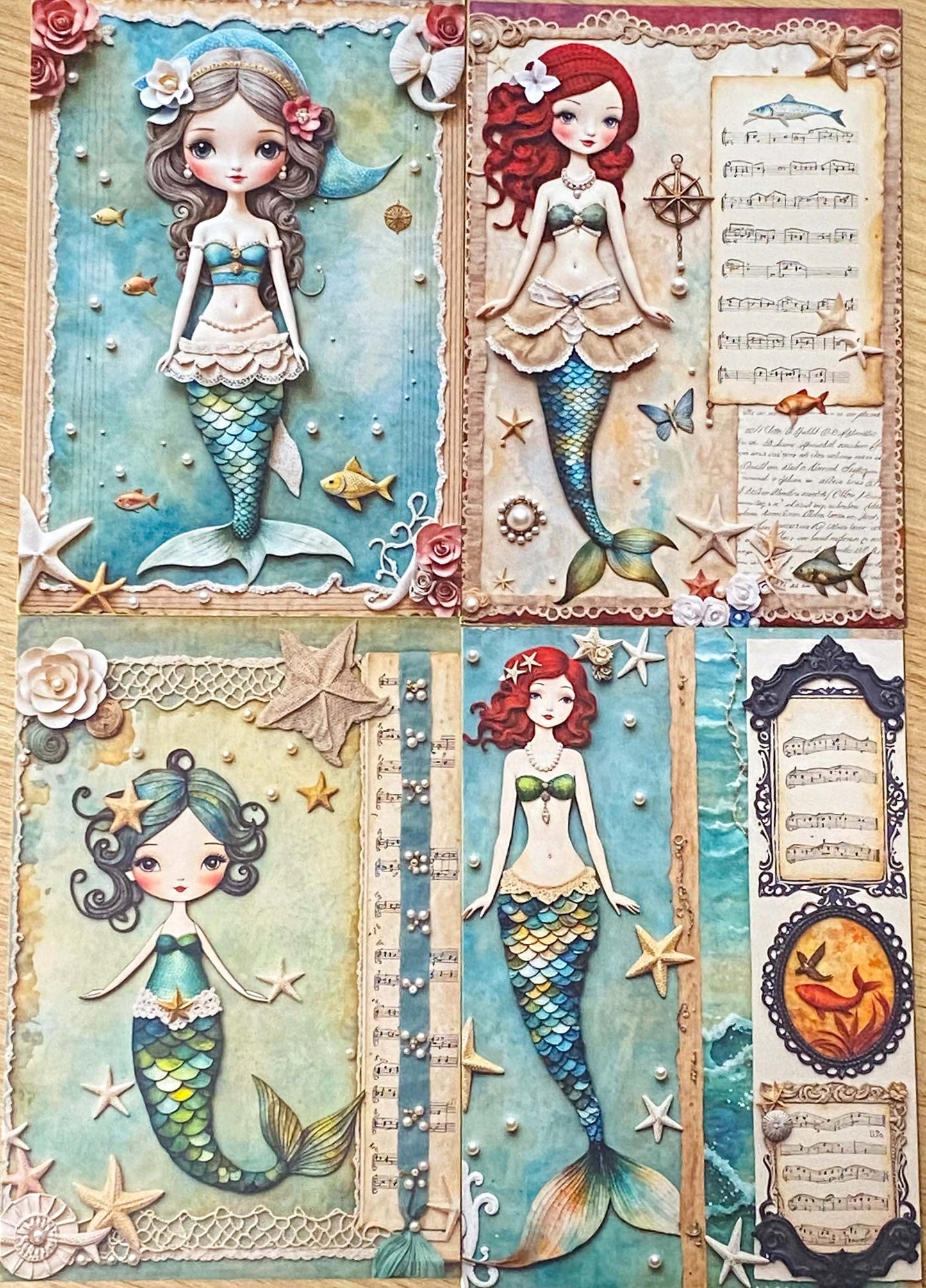 beautiful mermaid mermaids postcard postcards bundle set of 4 uk cute kawaii pastel stationery shop store pretty ocean theme magic magical blue green pink purple teal orange colours pack bundle planner addict sea shell shells music musical notes song songs