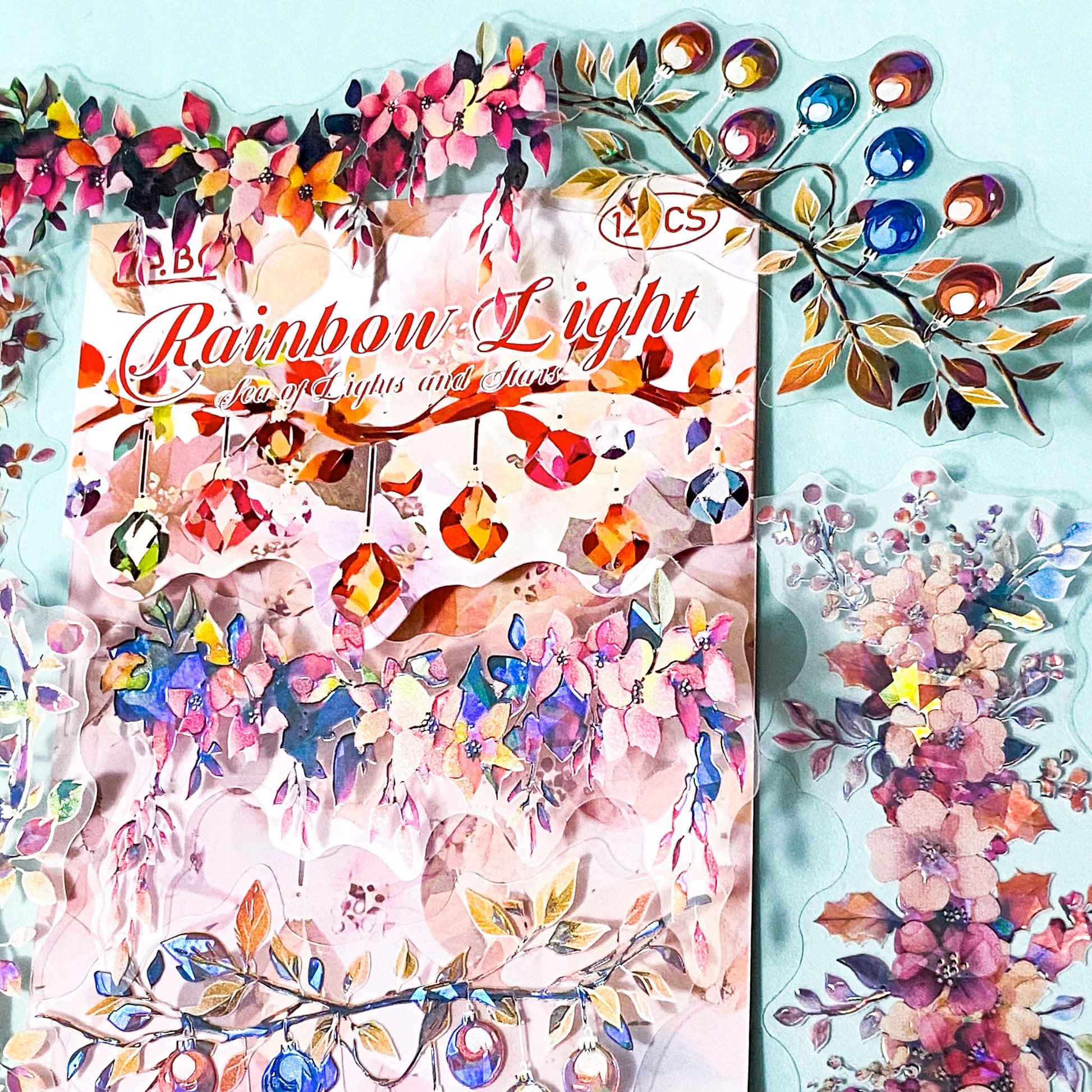 rainbow bauble baubles pink flower flowers sticker stickers large jumbo big clear plastic pet pack flakes uk cute kawaii stationery shop store planner addict addicts pretty colourful branches
