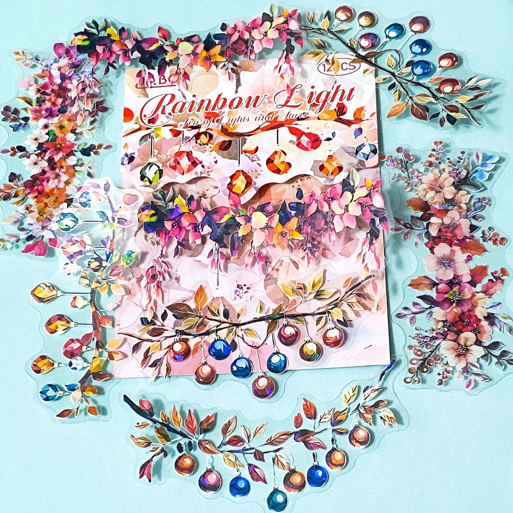 rainbow bauble baubles pink flower flowers sticker stickers large jumbo big clear plastic pet pack flakes uk cute kawaii stationery shop store planner addict addicts pretty colourful branches
