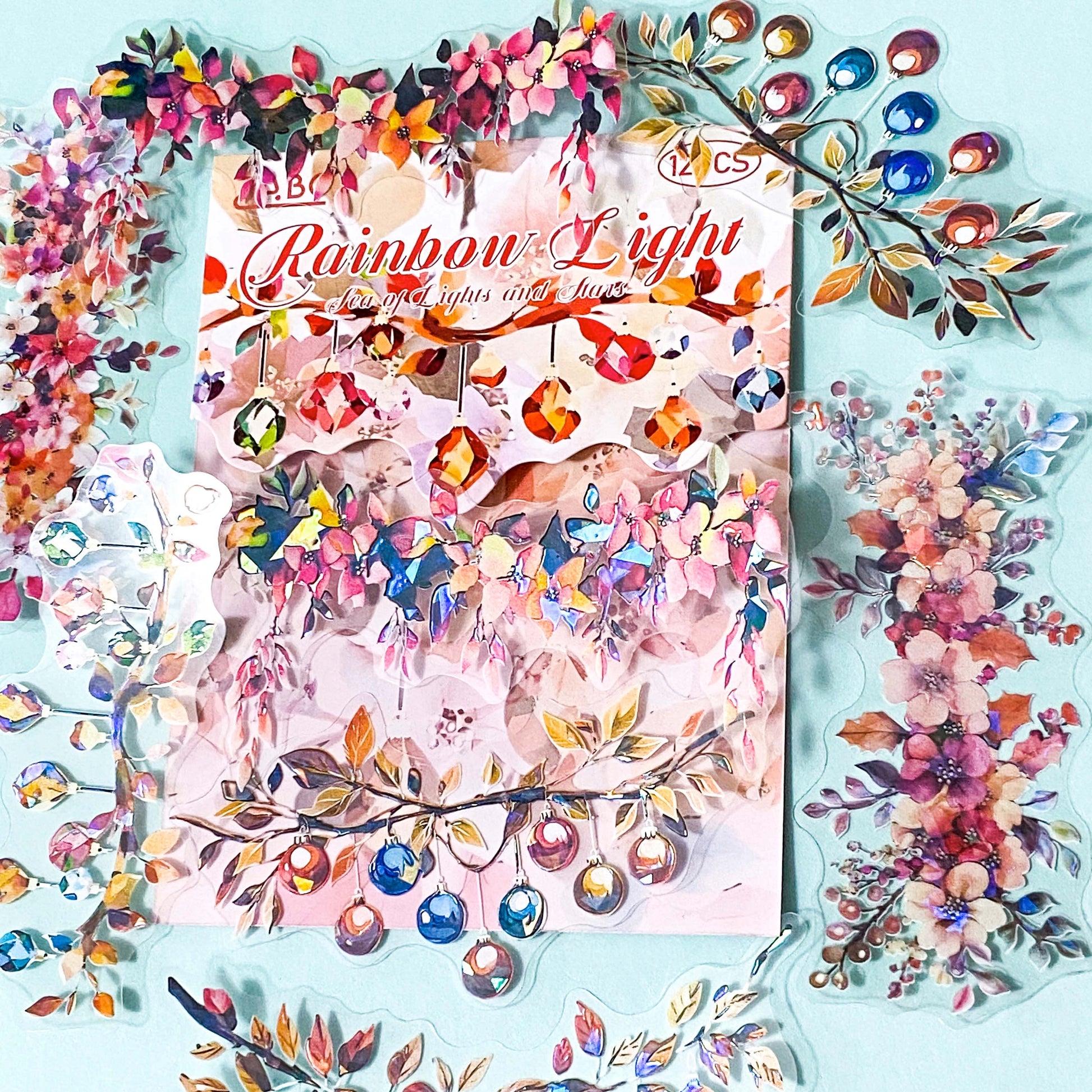 rainbow bauble baubles pink flower flowers sticker stickers large jumbo big clear plastic pet pack flakes uk cute kawaii stationery shop store planner addict addicts pretty colourful branches