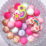 RAINBOW & PINK Themed SILICONE BEADS 15mm 30mm & 33mm