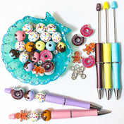 build your own topper pen bead beads beaded kit pens yellow aqua blue turquoise brown pink cute kawaii donut donuts gingerbread men man cookies food foods uk sparkly iced sprinkles treat treats 