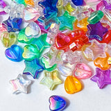 bright iridescent shimmery heart hearts star stars 10mm mm acrylic bead beads set uk cute kawaii craft supplies shop store mixed set bright colours rainbow ab