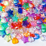 bright iridescent shimmery heart hearts star stars 10mm mm acrylic bead beads set uk cute kawaii craft supplies shop store mixed set bright colours rainbow ab