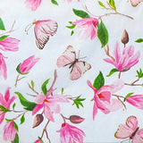 pink floral and butterflies on white tissue paper sheets
