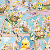 pastel easter and spring postcards with chicks bunnies and little girls