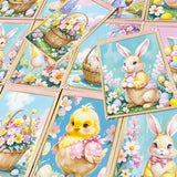 pastel easter and spring postcards with chicks bunnies and little girls