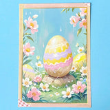 retro pastel easter card of an egg on a blue background