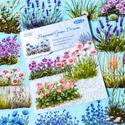 flower border pack of 40 large clear stickers with herbaceous borders and pretty pink blue and white plants on a blue background