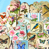 Vintage Botanical Bird & Rose Sticker Pack- 52/26 Cottagecore Laptop & Scrapbook Stickers