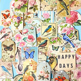 Vintage Botanical Bird & Rose Sticker Pack- 52/26 Cottagecore Laptop & Scrapbook Stickers