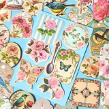 Vintage Botanical Bird & Rose Sticker Pack- 52/26 Cottagecore Laptop & Scrapbook Stickers