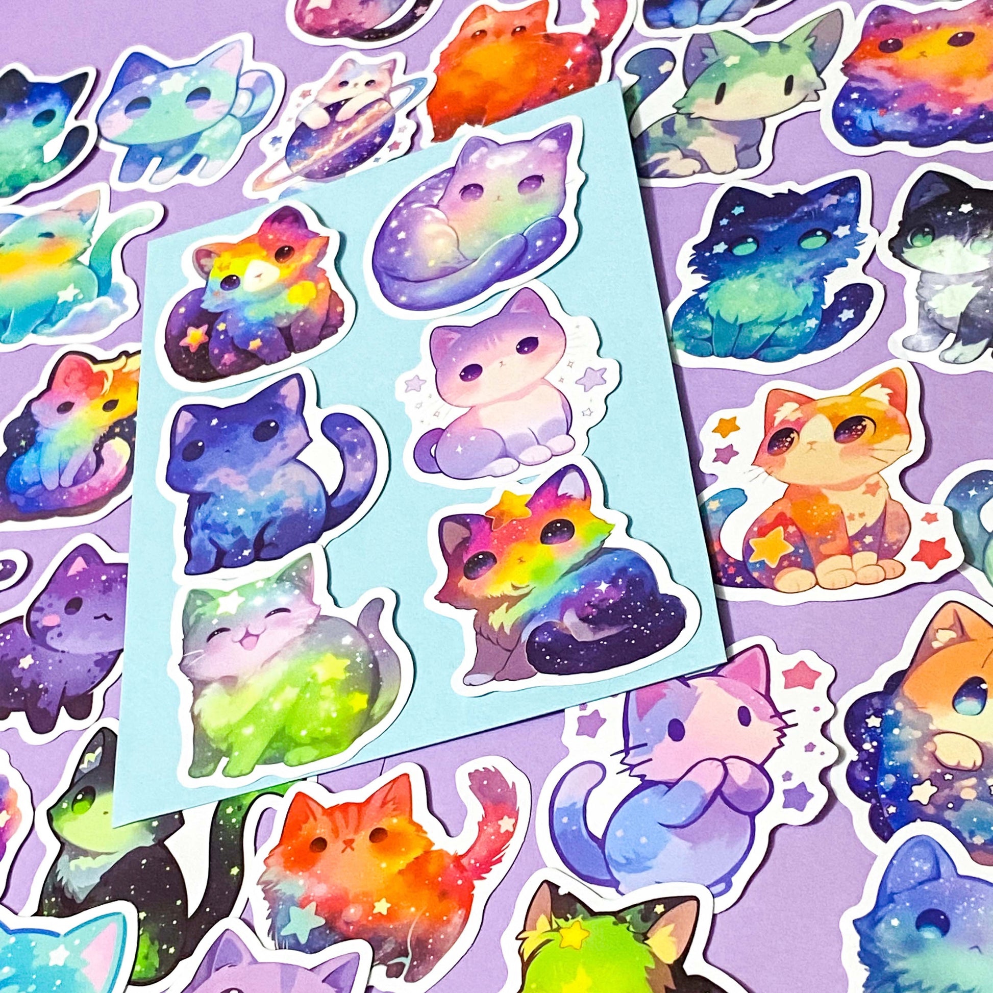 cute kawaii galaxy cat themed glossy laptop stickers set of 50