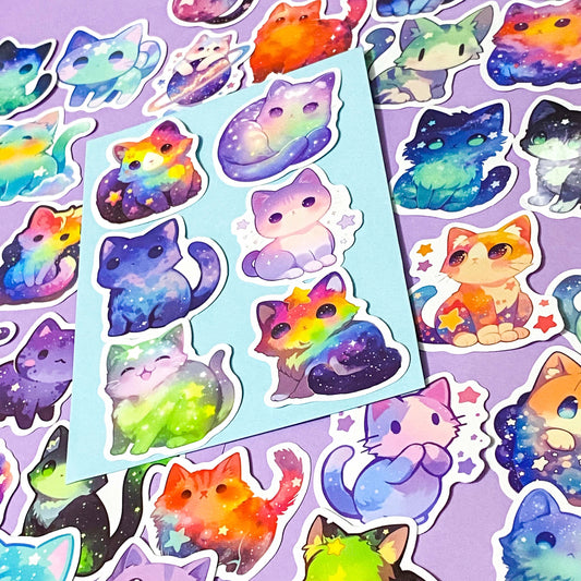 cute kawaii galaxy cat themed glossy laptop stickers set of 50