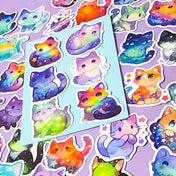 cute kawaii galaxy cat themed glossy laptop stickers set of 50