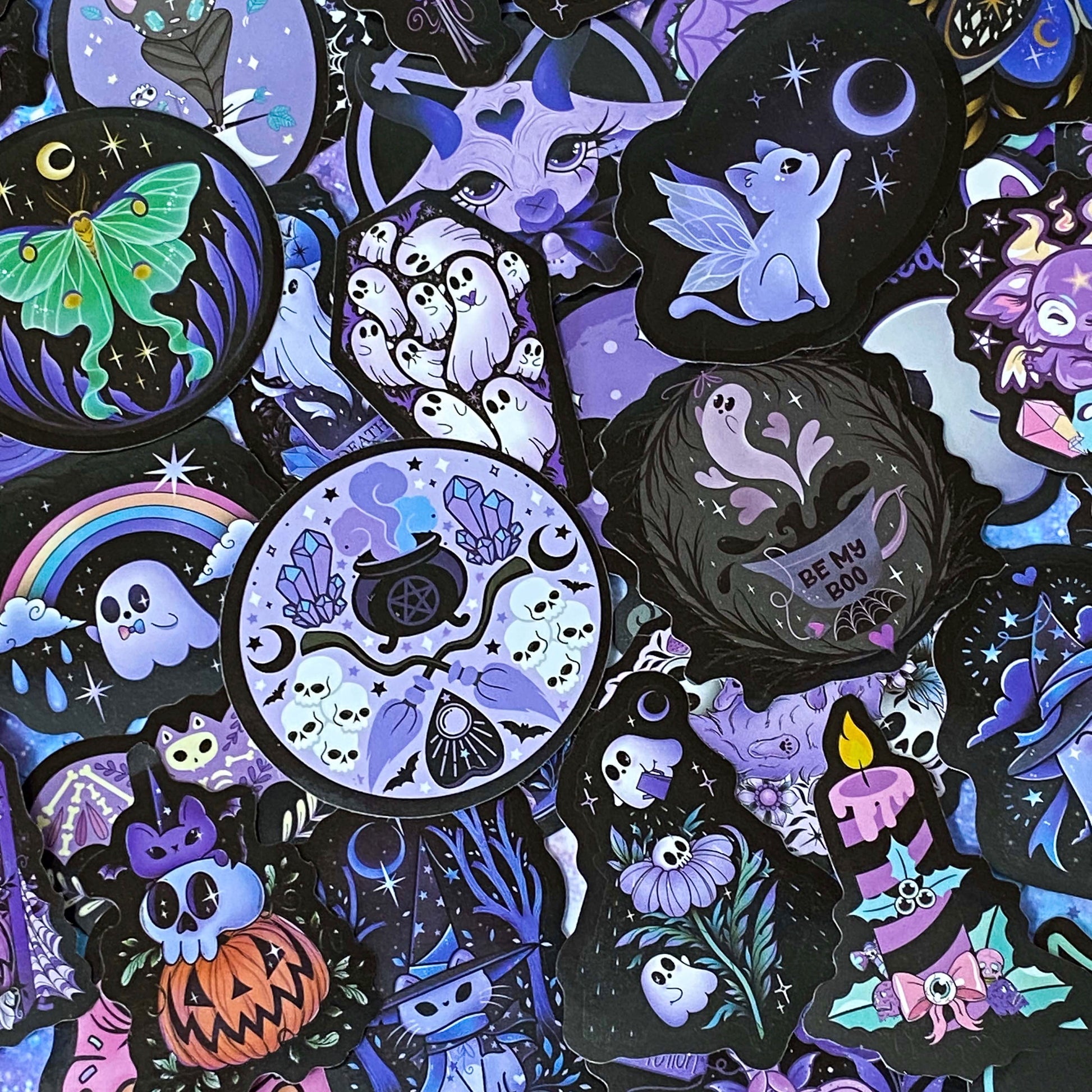 spooky cute halloween big laptop sticker stickers black purple glossy uk cute kawaii stationery gift gifts shop store bundle cat bat bats cats creepy ghost ghosts skull skulls spell magic magical mystical mysterious bright colourful stationery
