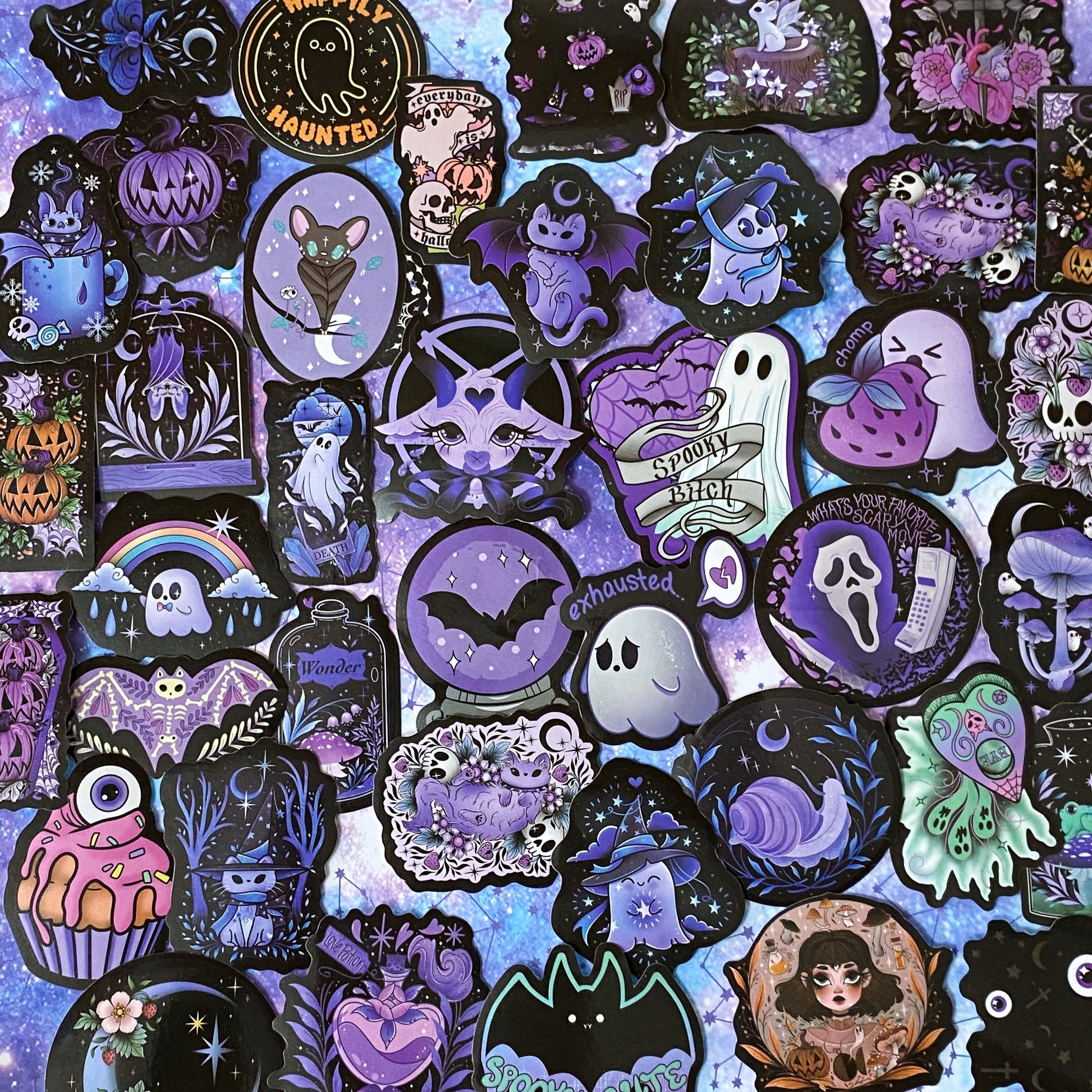 spooky cute halloween big laptop sticker stickers black purple glossy uk cute kawaii stationery gift gifts shop store bundle cat bat bats cats creepy ghost ghosts skull skulls spell magic magical mystical mysterious bright colourful stationery