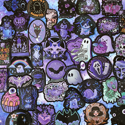 spooky cute halloween big laptop sticker stickers black purple glossy uk cute kawaii stationery gift gifts shop store bundle cat bat bats cats creepy ghost ghosts skull skulls spell magic magical mystical mysterious bright colourful stationery