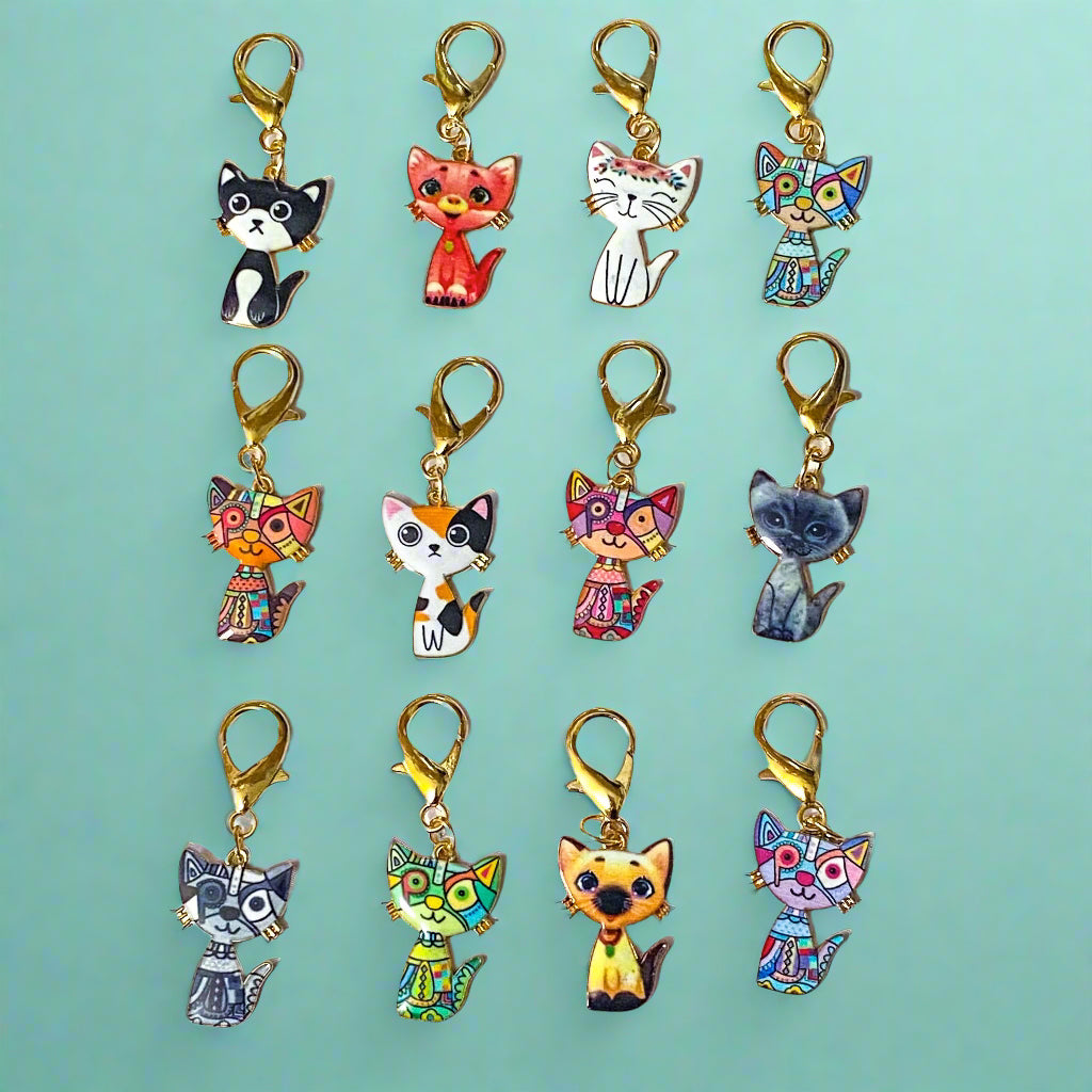 Enamel Gold Tone SITTING CAT Planner CLIP/Bag Charm