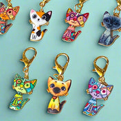 cute kawaii cat kitten kitty cats gold tone metal planner clip clips charm charms accessory bag key keyring uk colourful sitting gift gifts shop store
