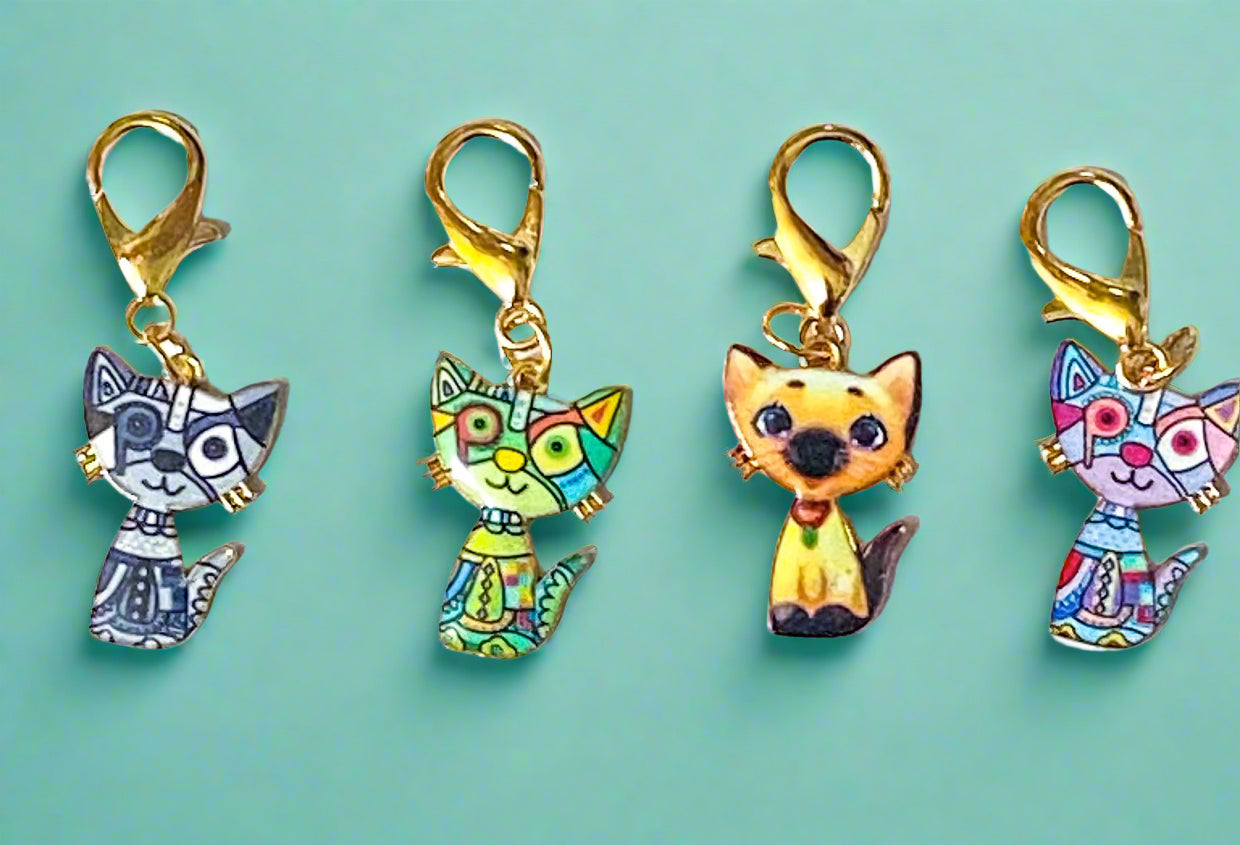 cute kawaii cat kitten kitty cats gold tone metal planner clip clips charm charms accessory bag key keyring uk colourful sitting gift gifts shop store