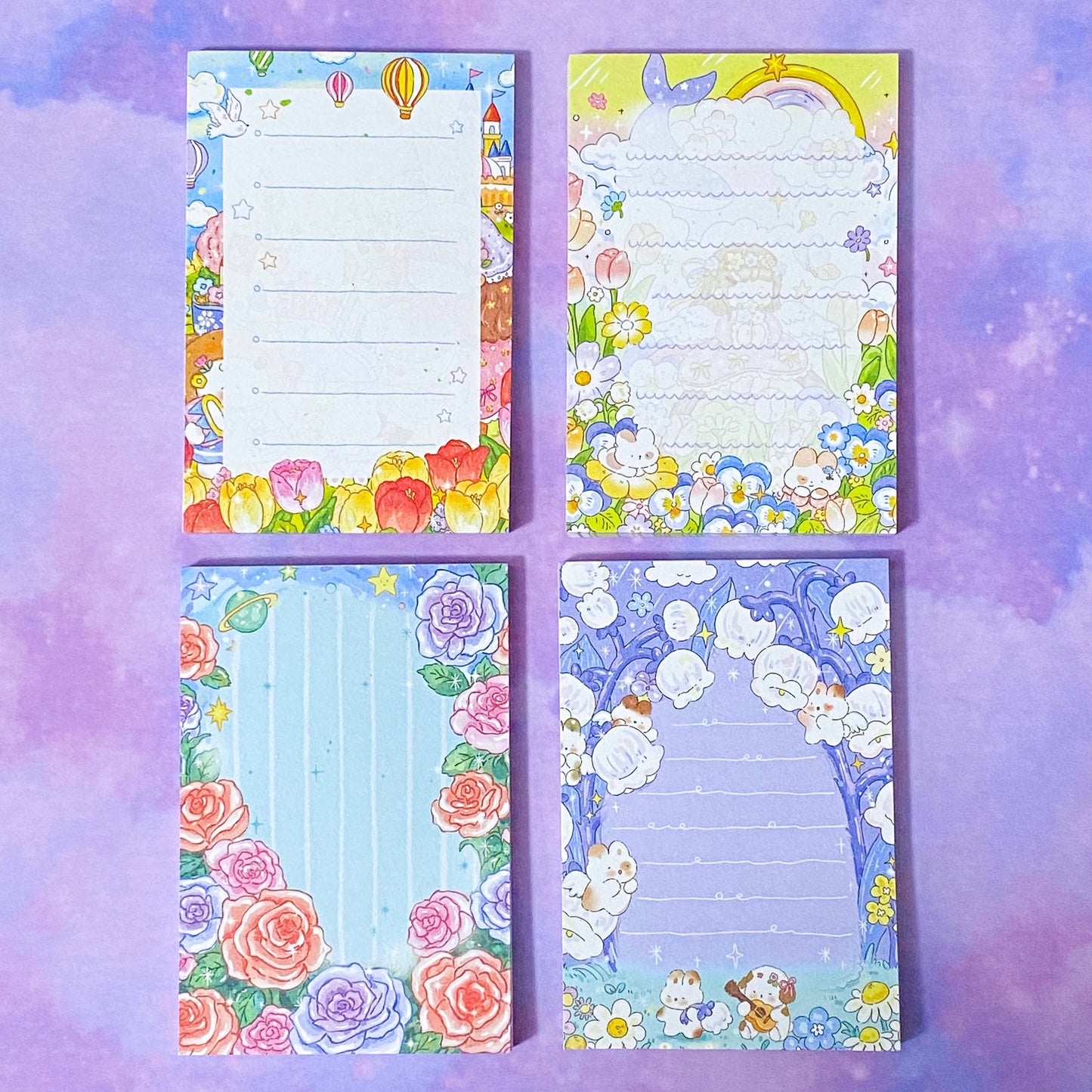large lined sticky memo memos pad note book notepad notes post it its uk cute kawaii floral flower flowers pretty lines gift gifts shop store stationery lover lovers rose roses balloon lily of the valley pansy tulip tulips