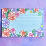 large lined sticky memo memos pad note book notepad notes post it its uk cute kawaii floral flower flowers pretty lines gift gifts shop store stationery lover lovers rose roses balloon lily of the valley pansy tulip tulips