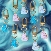 pretty cat cats clip clips key ring chain keyring keyrings old golden metal enamel uk cute kawaii gift gifts shop store supplies lover lovers blue turquoise white pink planner supplies accessory