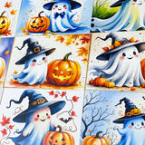 kawaii pumpkin witch witches ghost ghosts cute cards postcard postcards uk stationery halloween bundle of 4 orange purple blue black and white glossy card set planner supplies spooky