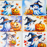 kawaii pumpkin witch witches ghost ghosts cute cards postcard postcards uk stationery halloween bundle of 4 orange purple blue black and white glossy card set planner supplies spooky