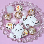 snowy arctic fox foxes large jumbo big chunky silicone bead beads uk cute kawaii pastel white pink pearl pearly 15mm 31mm build your own pen beaded pens jewellery supplies craft crafts christmas festive snow animal animals