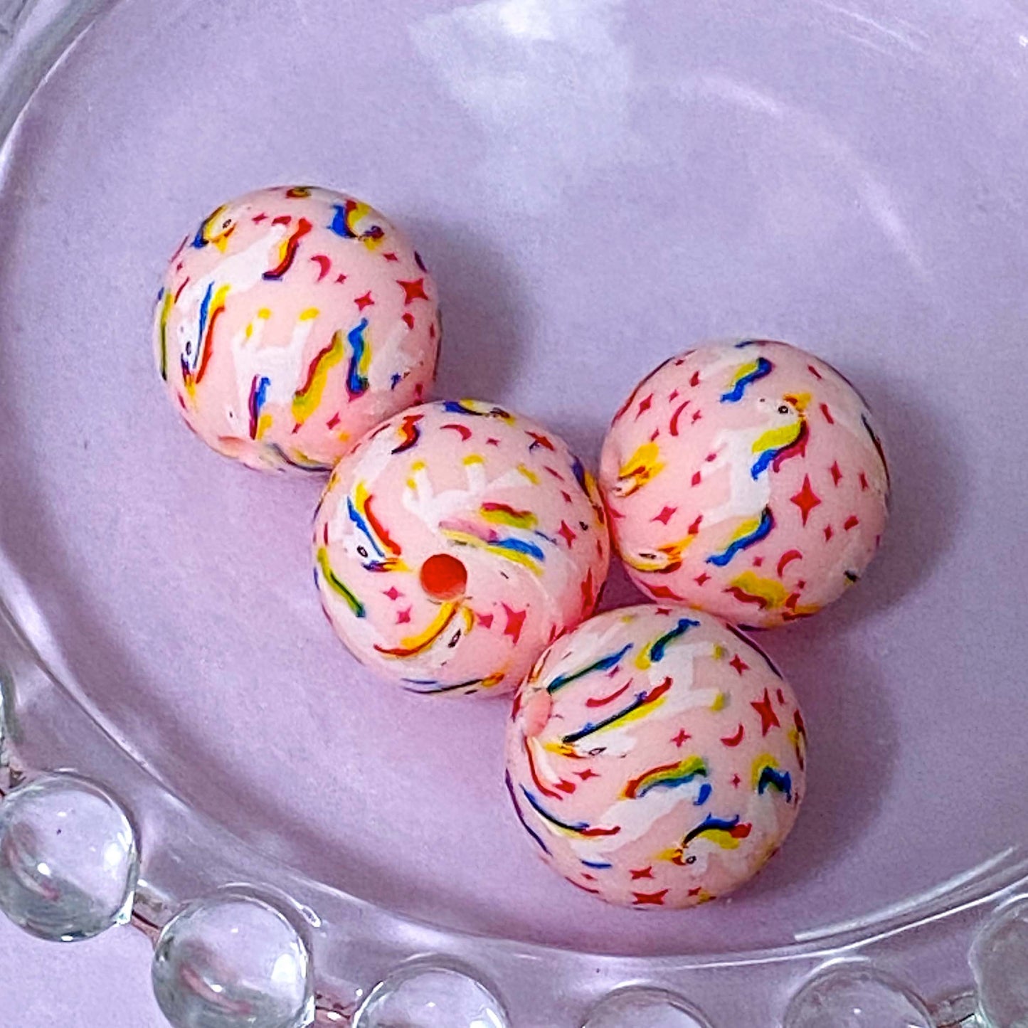 unicorn unicorns jumbo very big chunky large silicone bead beads for making beaded pen pens jewellery uk cute kawaii craft supplies shop store crafts lilac purple white floral pattern patterned 15mm 16mm 31mm pretty sweet girl girls pearly metallic sheen