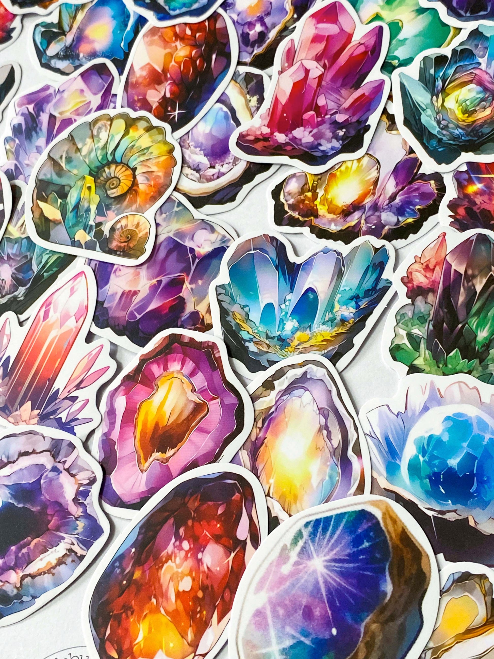 vibrant rainbow colour coloured gem gems crystal crystals geode geodes rocks rock sticker stickers laptop large big matte set stationery uk cute kawaii gift gifts