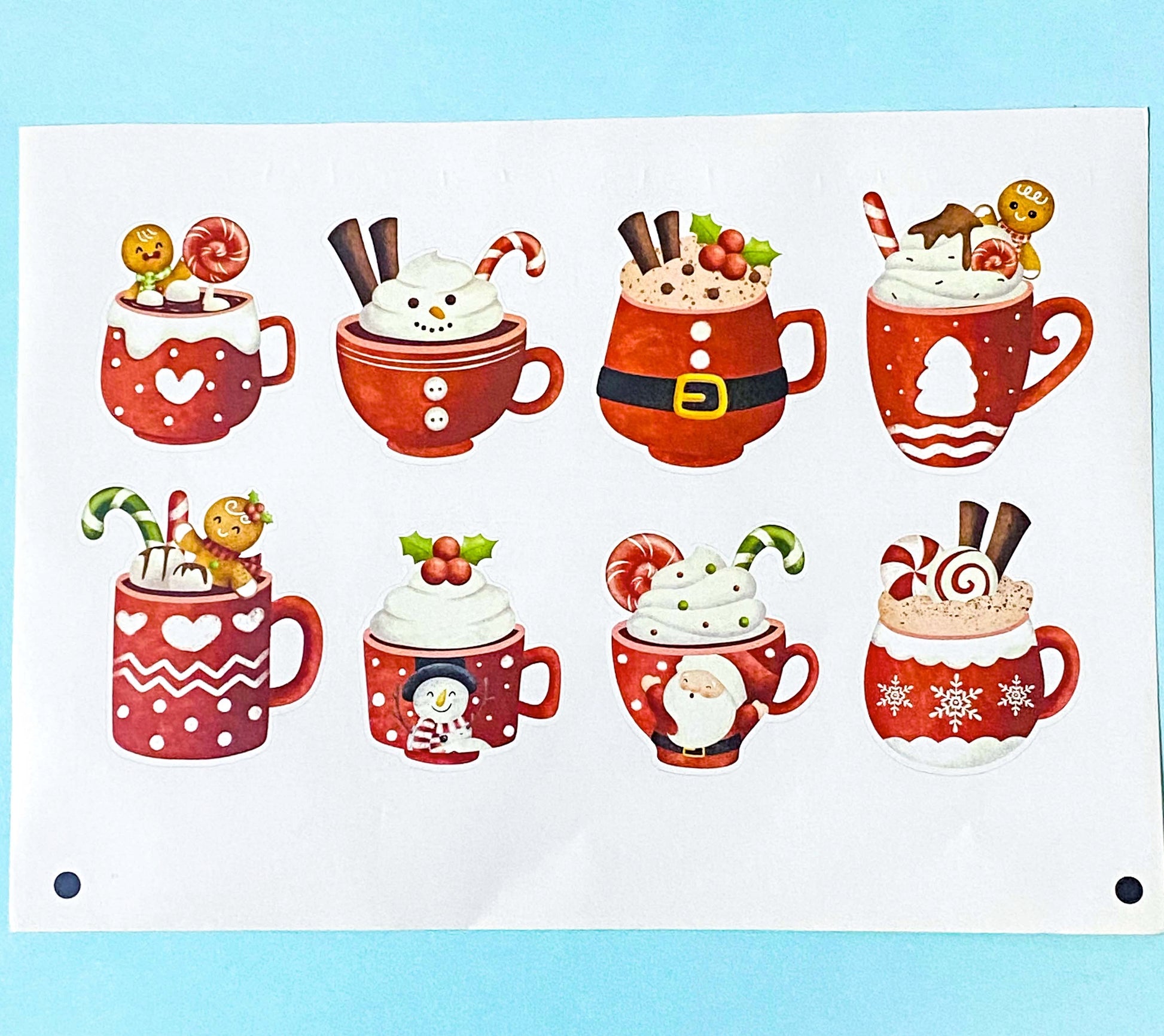 hot chocolate cocoa drink drinks sticker stickers large big jumbo red and white festive christmas stationery shop store uk cute kawaii sheet of 8 glossy gift gifts packaging supplies mug mugs