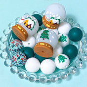 snow globe globes snowglobe white green blue pattern patterned silicone bead beads jumbo large big chunky 27mm 15mm round deep christmas festive decorative beaded pen pens make your own jewellery keyring uk cute kawaii craft supplies tree trees 