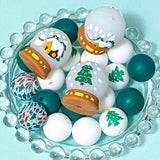 snow globe globes snowglobe white green blue pattern patterned silicone bead beads jumbo large big chunky 27mm 15mm round deep christmas festive decorative beaded pen pens make your own jewellery keyring uk cute kawaii craft supplies tree trees 