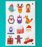 christmas festive large glossy sticker stickers sheet of 12 retro vintage vibes uk cute kawaii stationery planner addict supplies packaging seal seals fox gingerbread man snow globe owl owls penguin penguins bright colourful  car house reindeer
