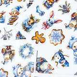 blue snowy christmas glossy sticker stickers sheet uk cute kawaii festive stationery shop store bargain utcracker elf gnome tree gingerbread man house cottage deer bunny blue cream brown pretty planner addict frosty